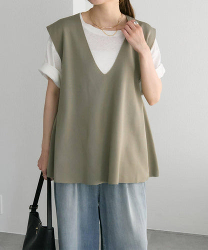 彈力V領針織背心