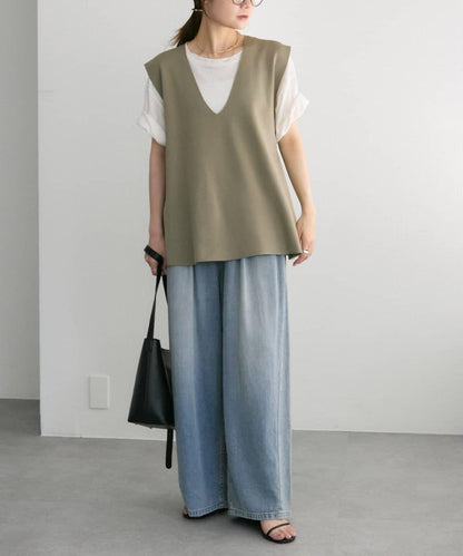 彈力V領針織背心