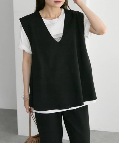 彈力V領針織背心