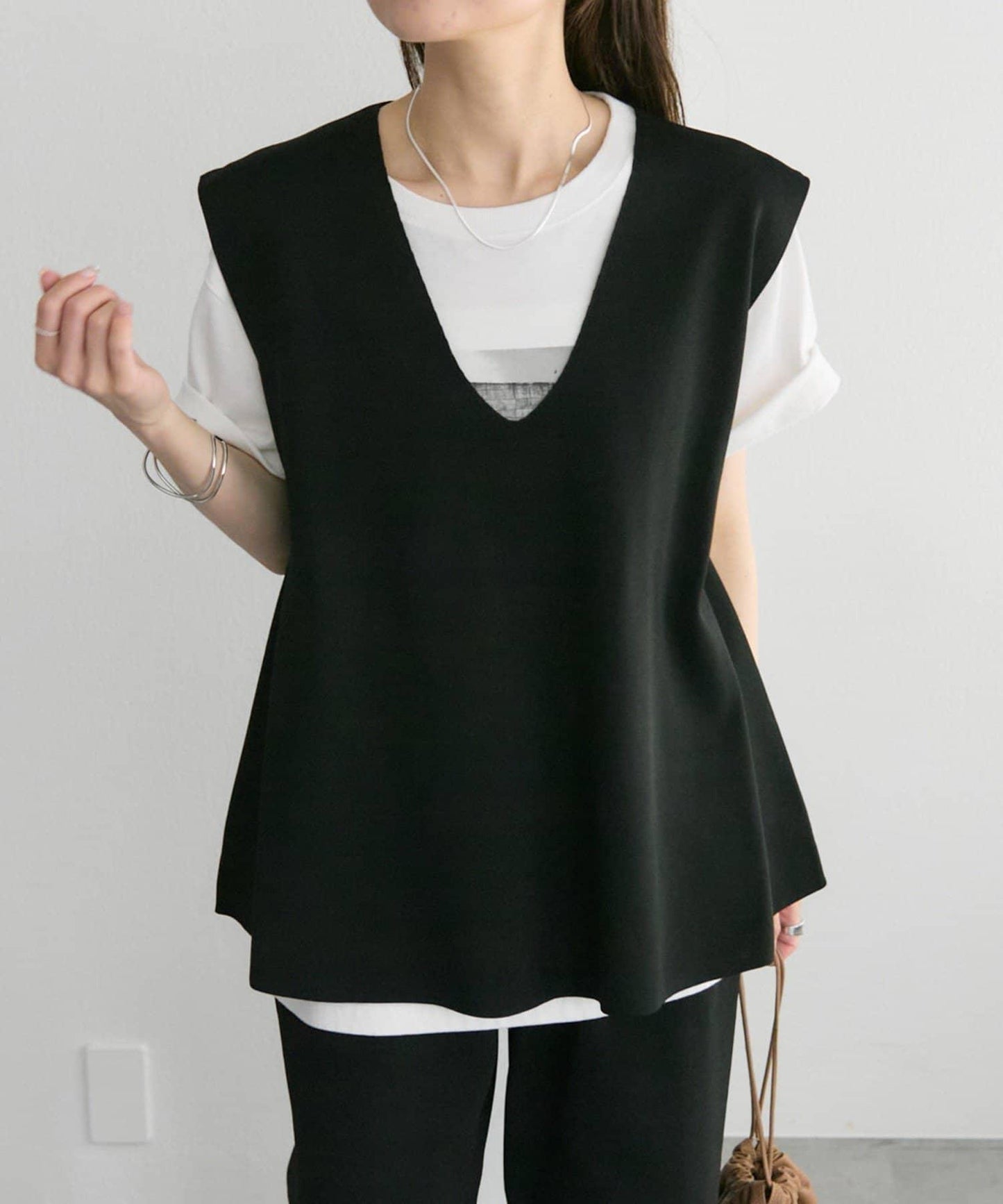 彈力V領針織背心