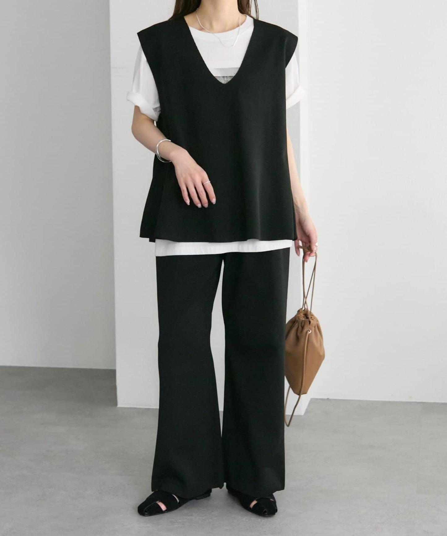 彈力V領針織背心