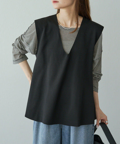 彈力V領針織背心