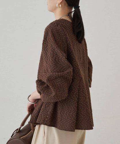 【Loungedress】提花荷葉邊下襬上衣