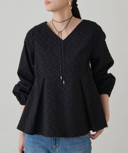 【Loungedress】提花荷葉邊下襬上衣