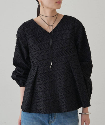 【Loungedress】提花荷葉邊下襬上衣