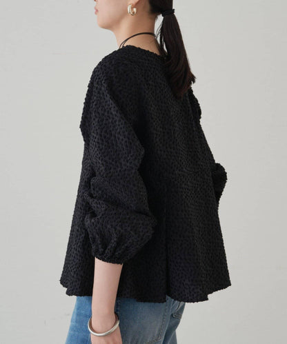 【Loungedress】提花荷葉邊下襬上衣