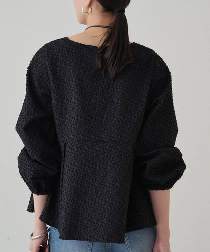 【Loungedress】提花荷葉邊下襬上衣