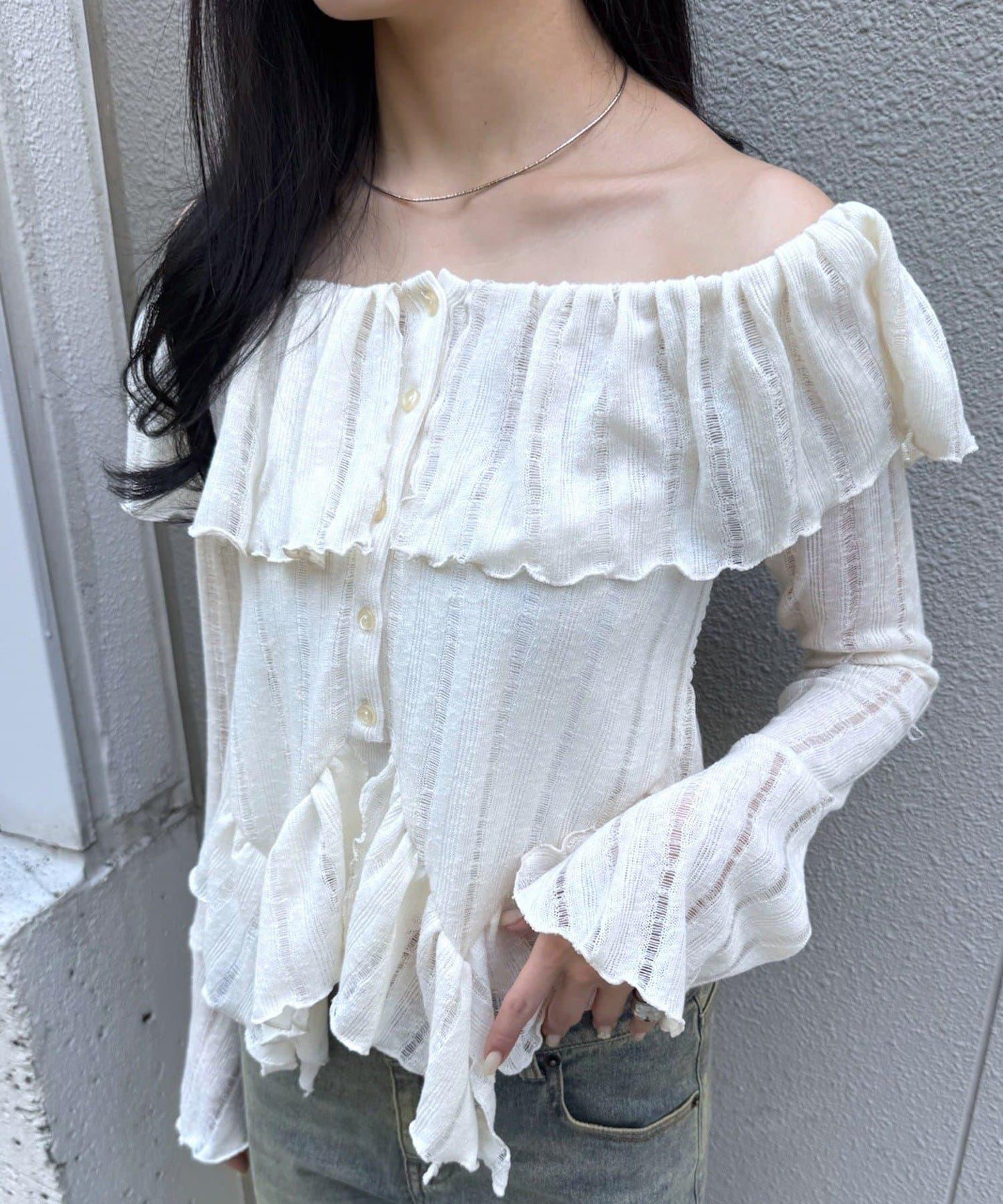 【mystic】[mline]層疊一字肩襯衫