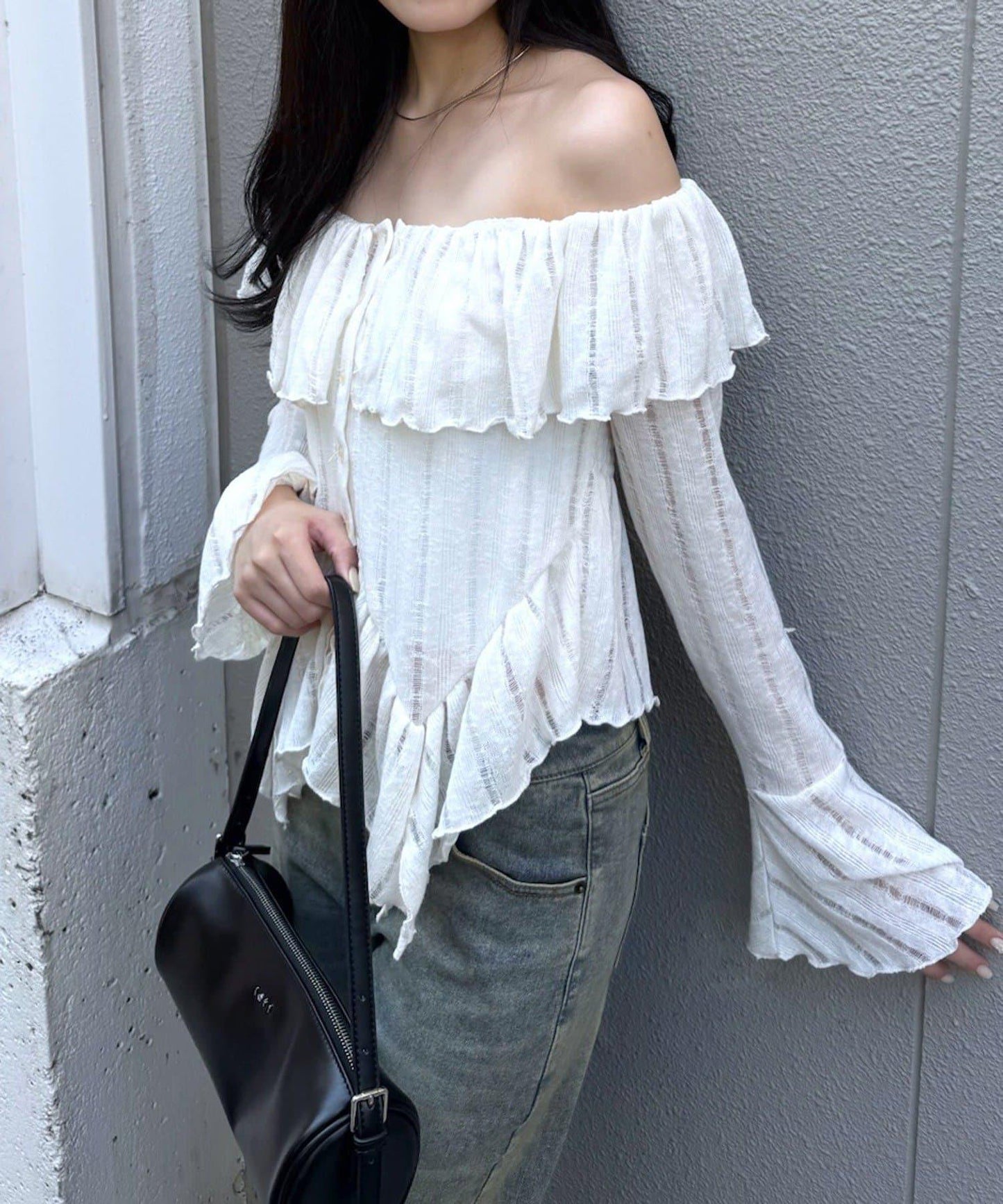 【mystic】[mline]層疊一字肩襯衫
