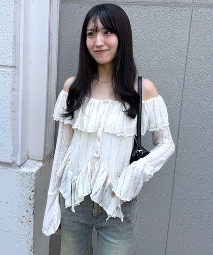 【mystic】[mline]層疊一字肩襯衫