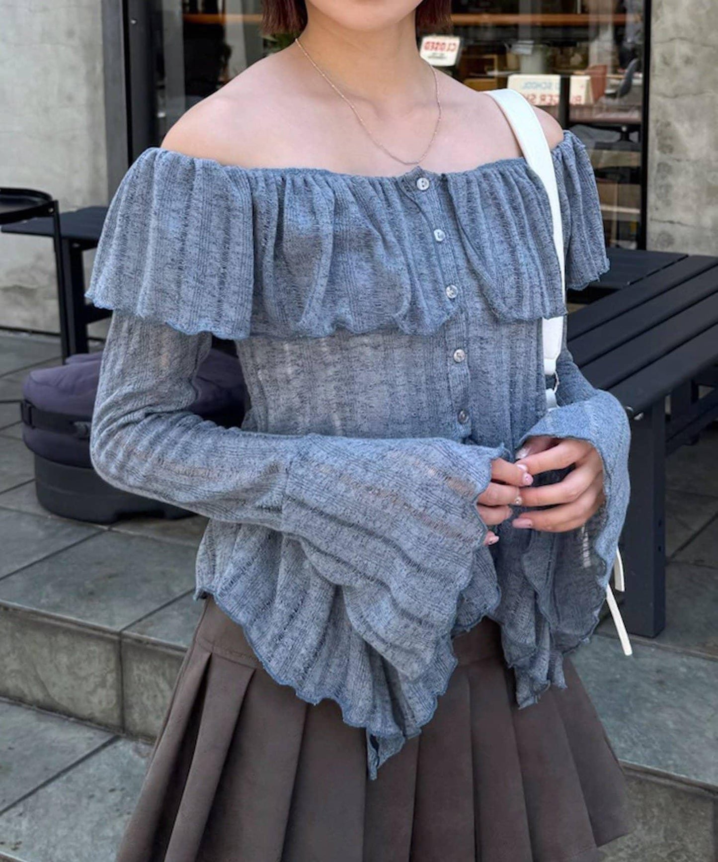 【mystic】[mline]層疊一字肩襯衫