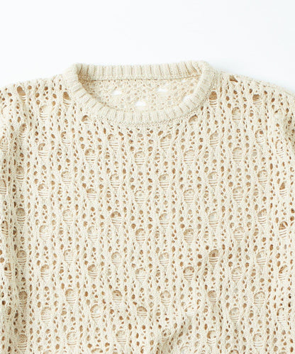 【WHO'S WHO gallery】鏤空編織一字肩寬鬆針織衫