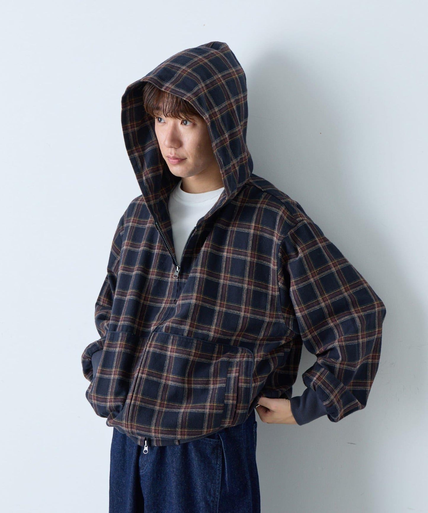 【WHIMSIC】格紋拉鍊連帽襯衫
