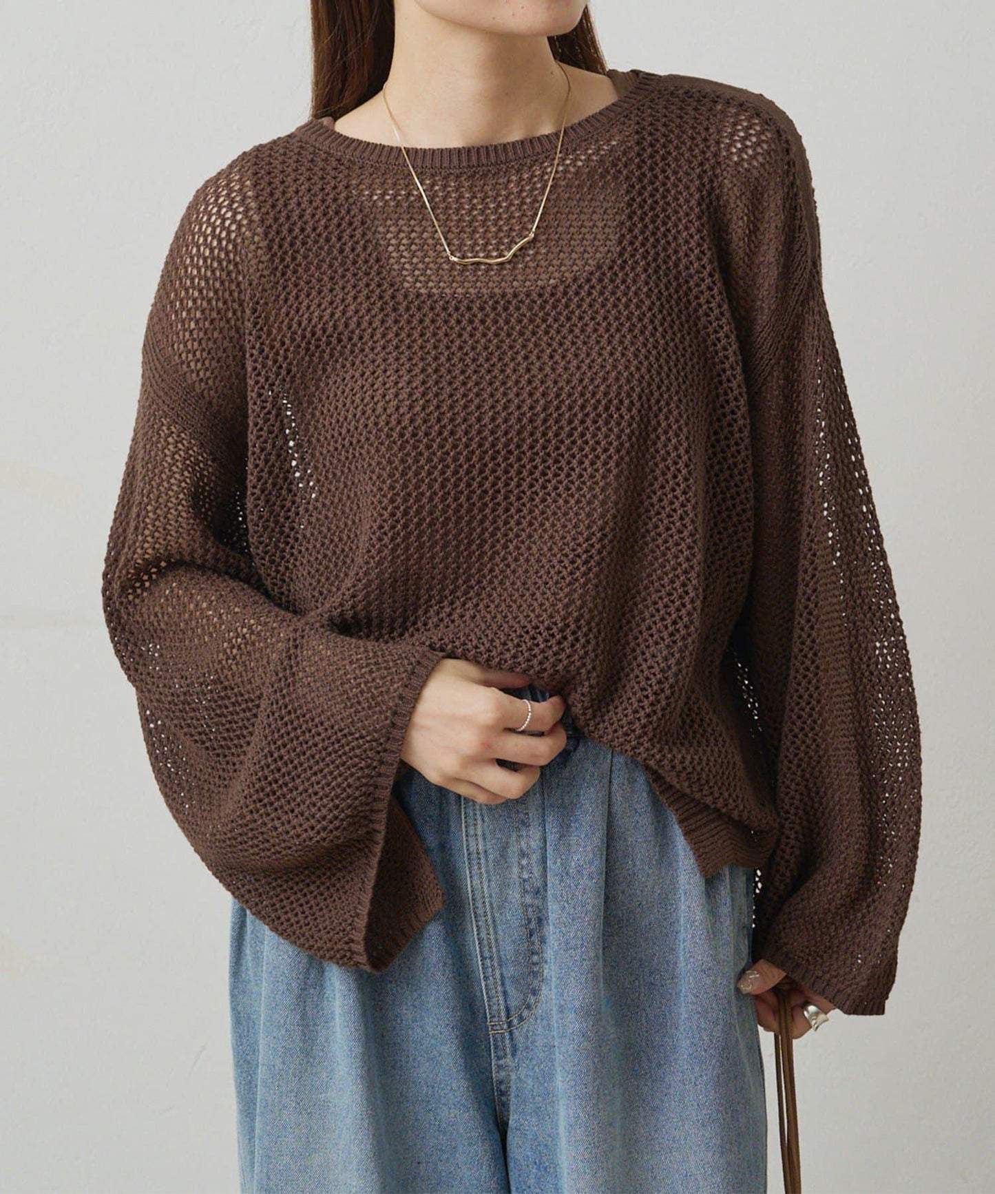 寬鬆袖網眼針織衫