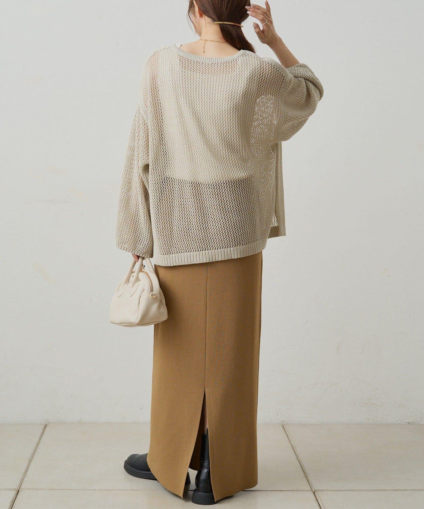 寬鬆袖網眼針織衫