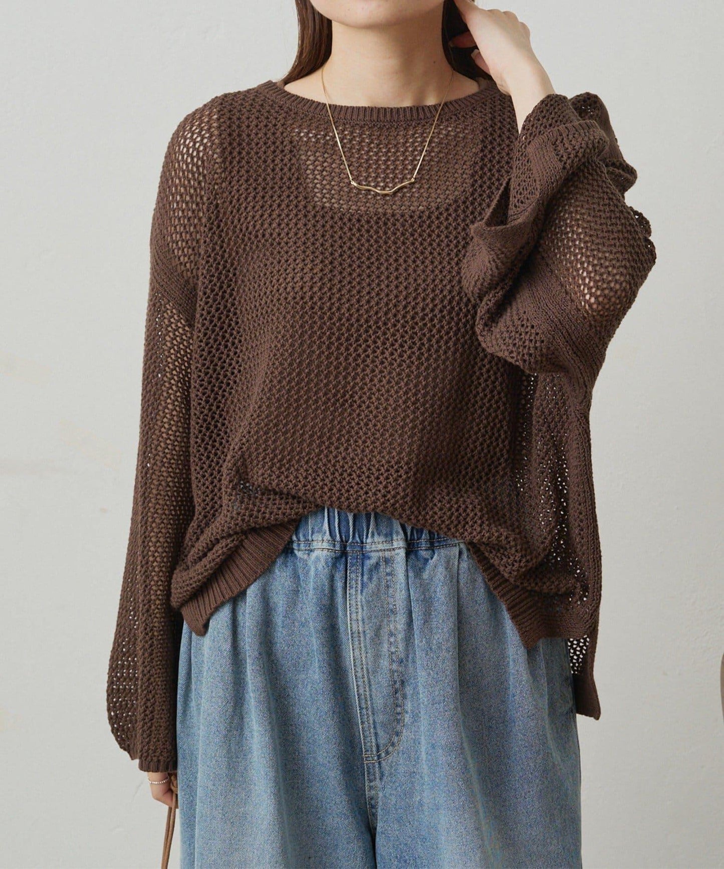 寬鬆袖網眼針織衫