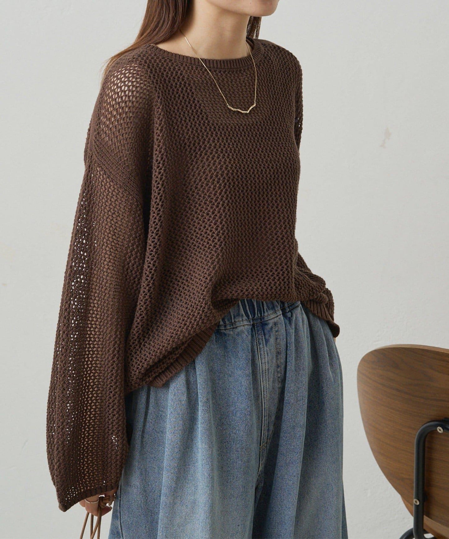 寬鬆袖網眼針織衫