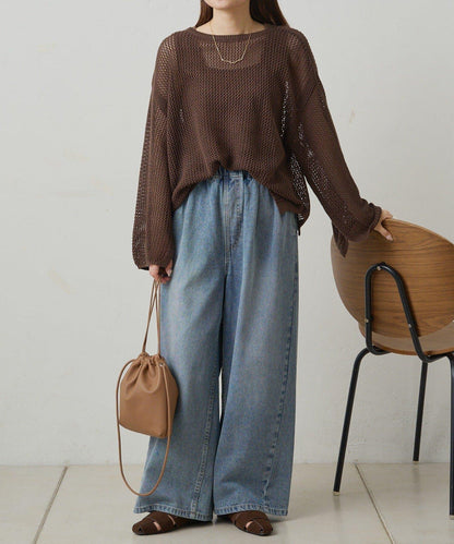 寬鬆袖網眼針織衫