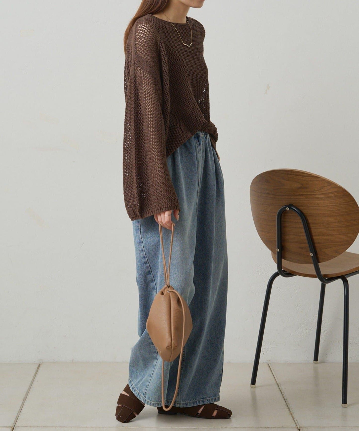 寬鬆袖網眼針織衫