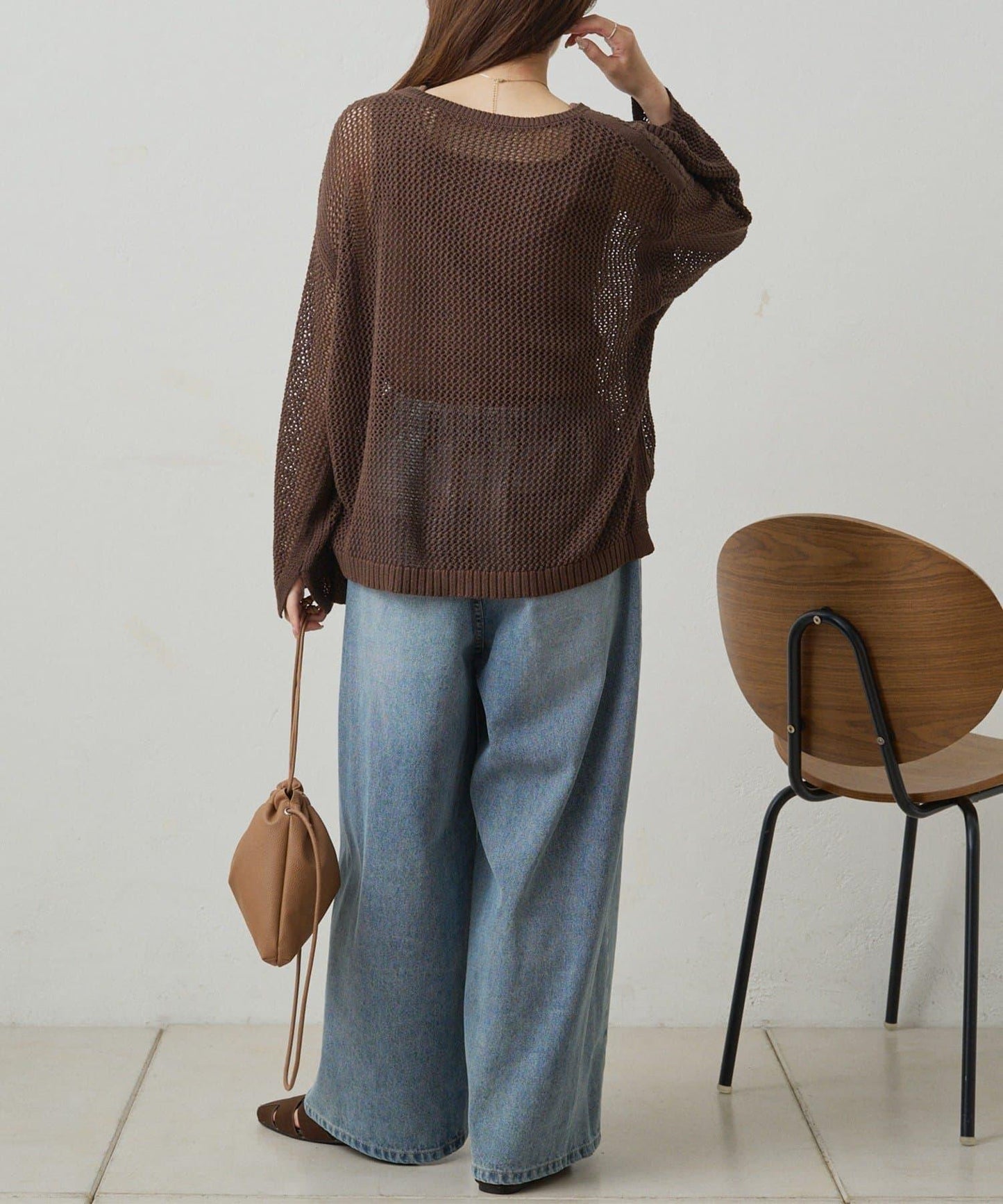 寬鬆袖網眼針織衫