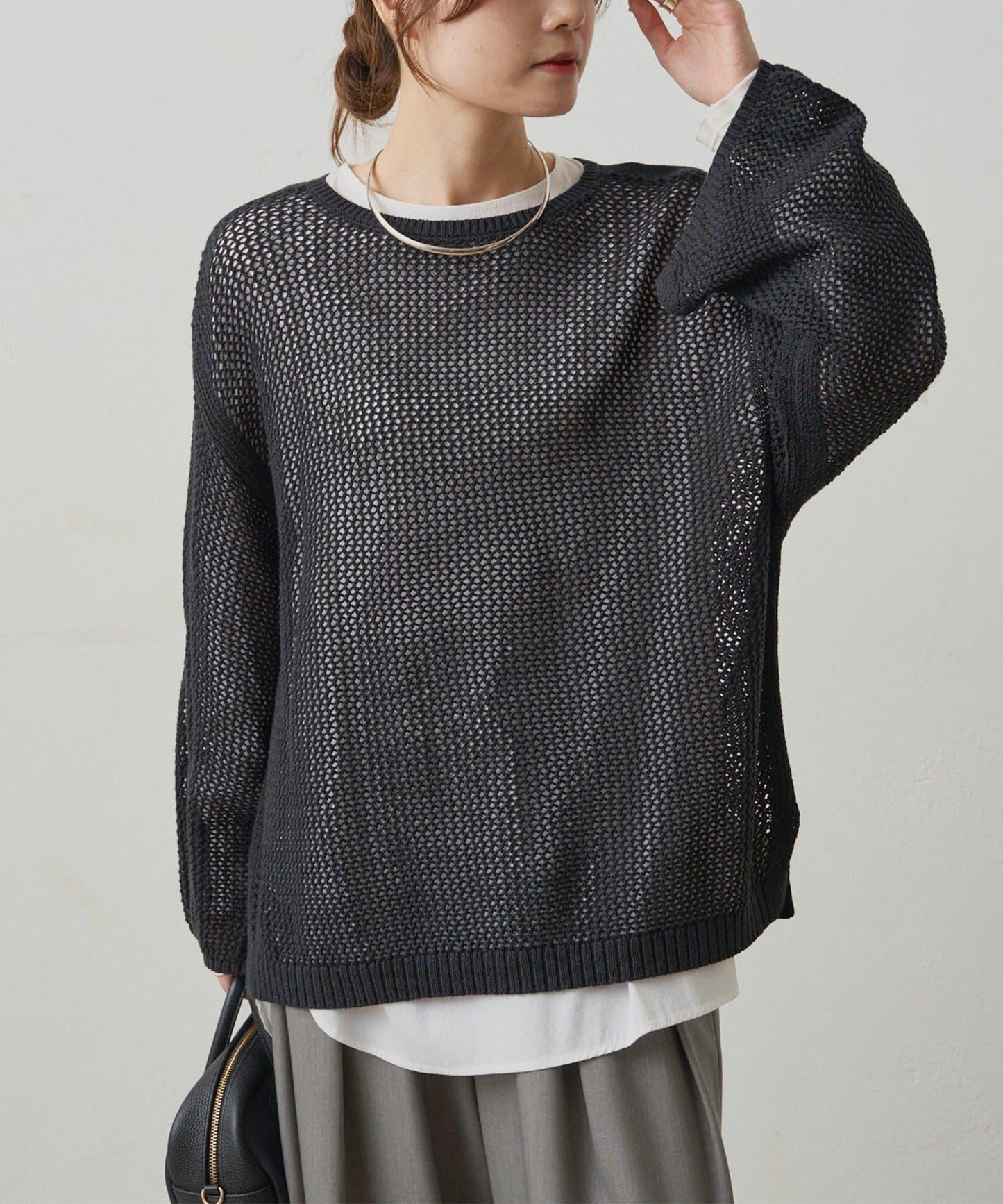 寬鬆袖網眼針織衫