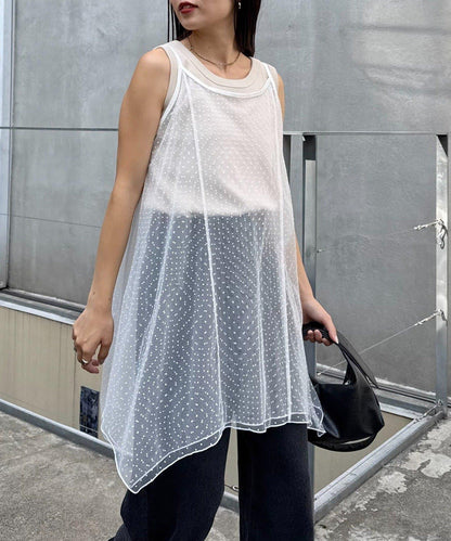 波點網紗吊帶背心連衣裙