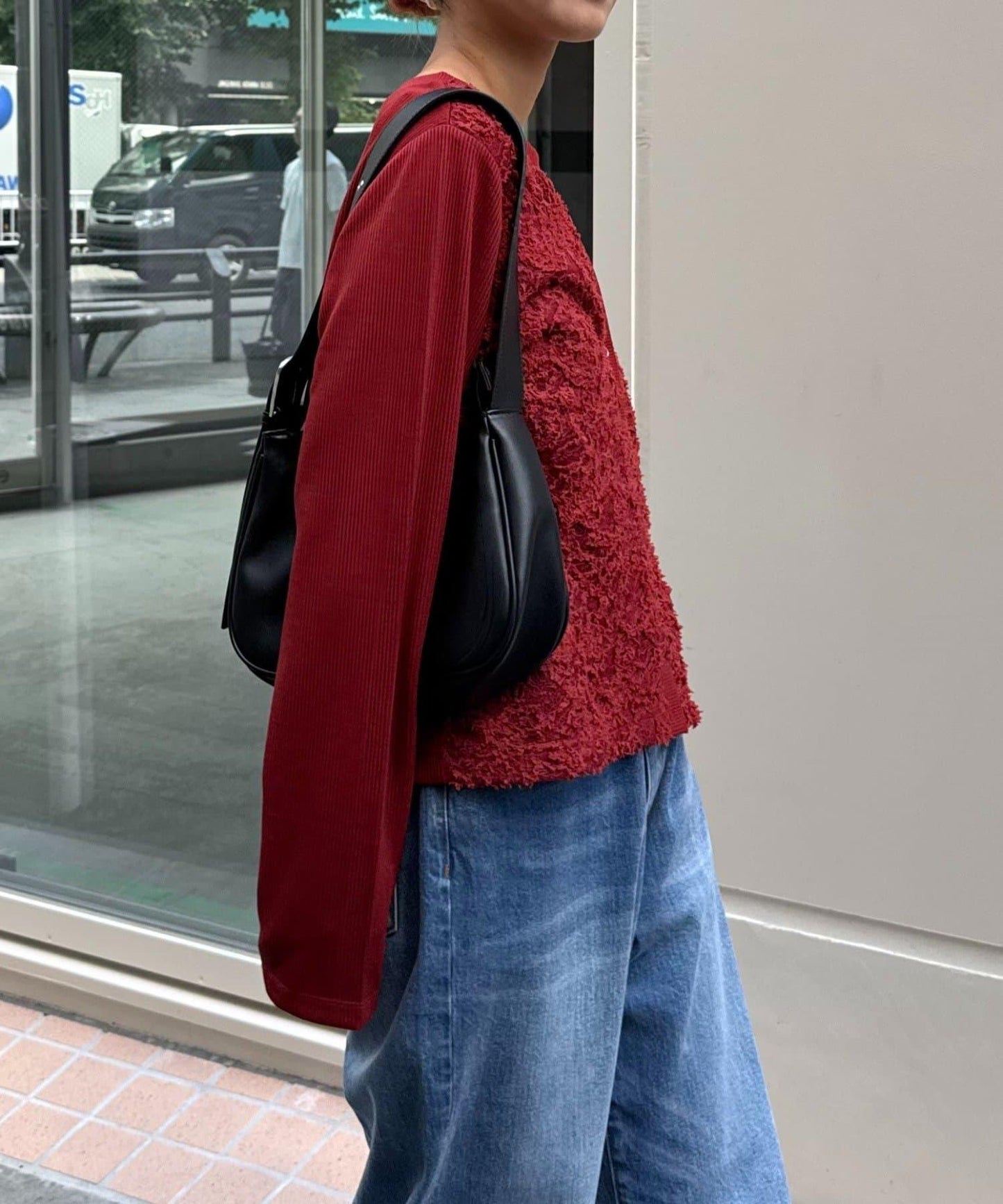 蕾絲拼接羅紋按扣開衫
