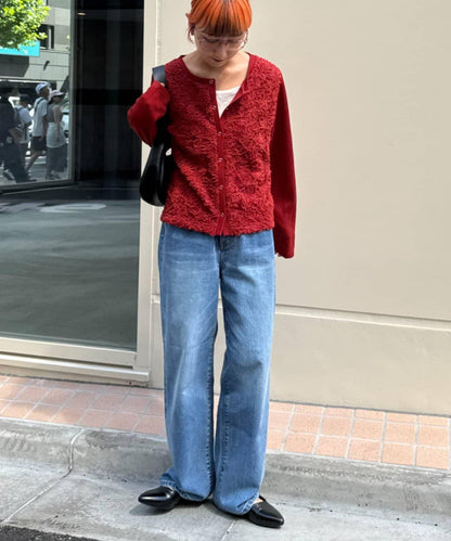 蕾絲拼接羅紋按扣開衫