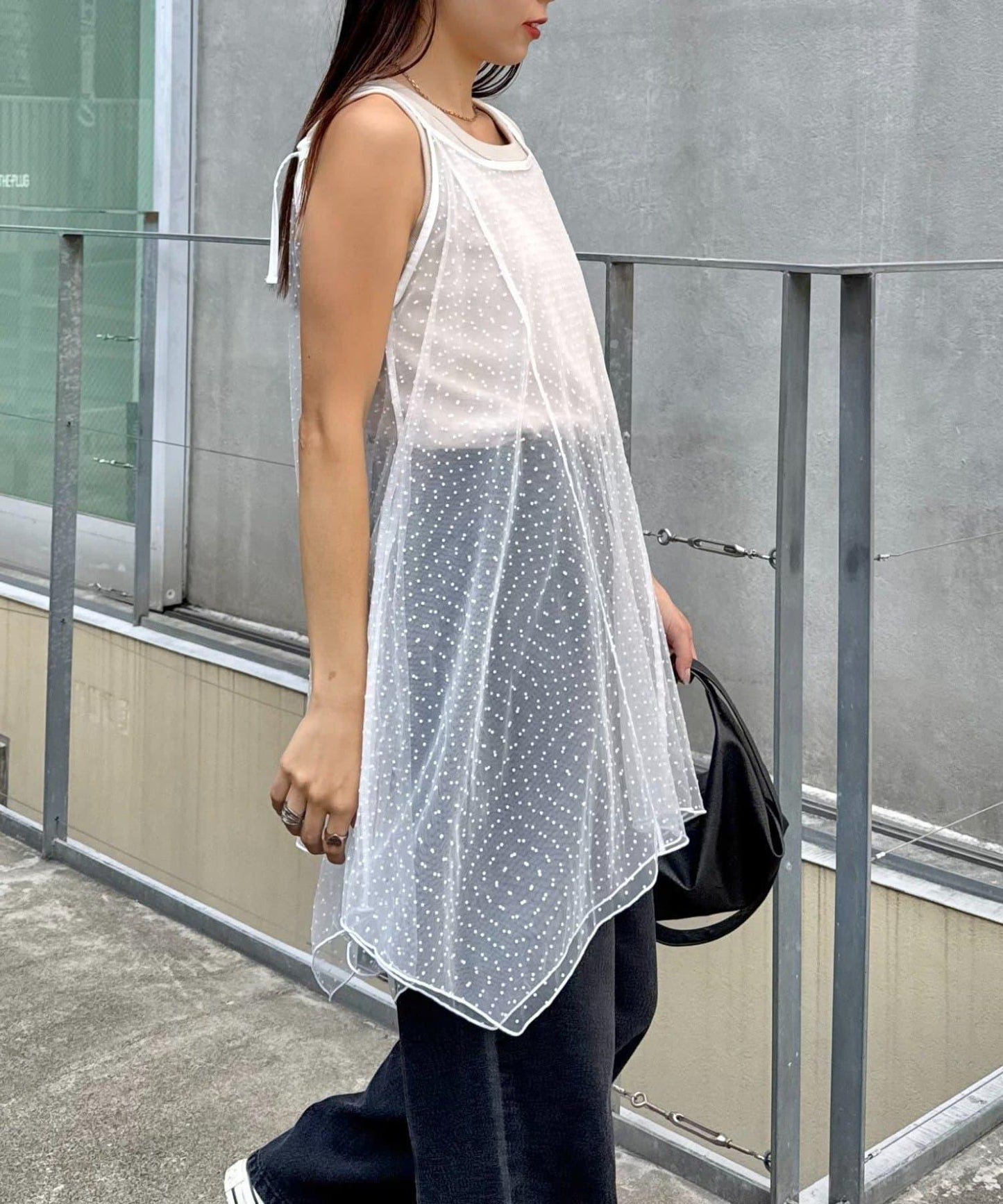波點網紗吊帶背心連衣裙