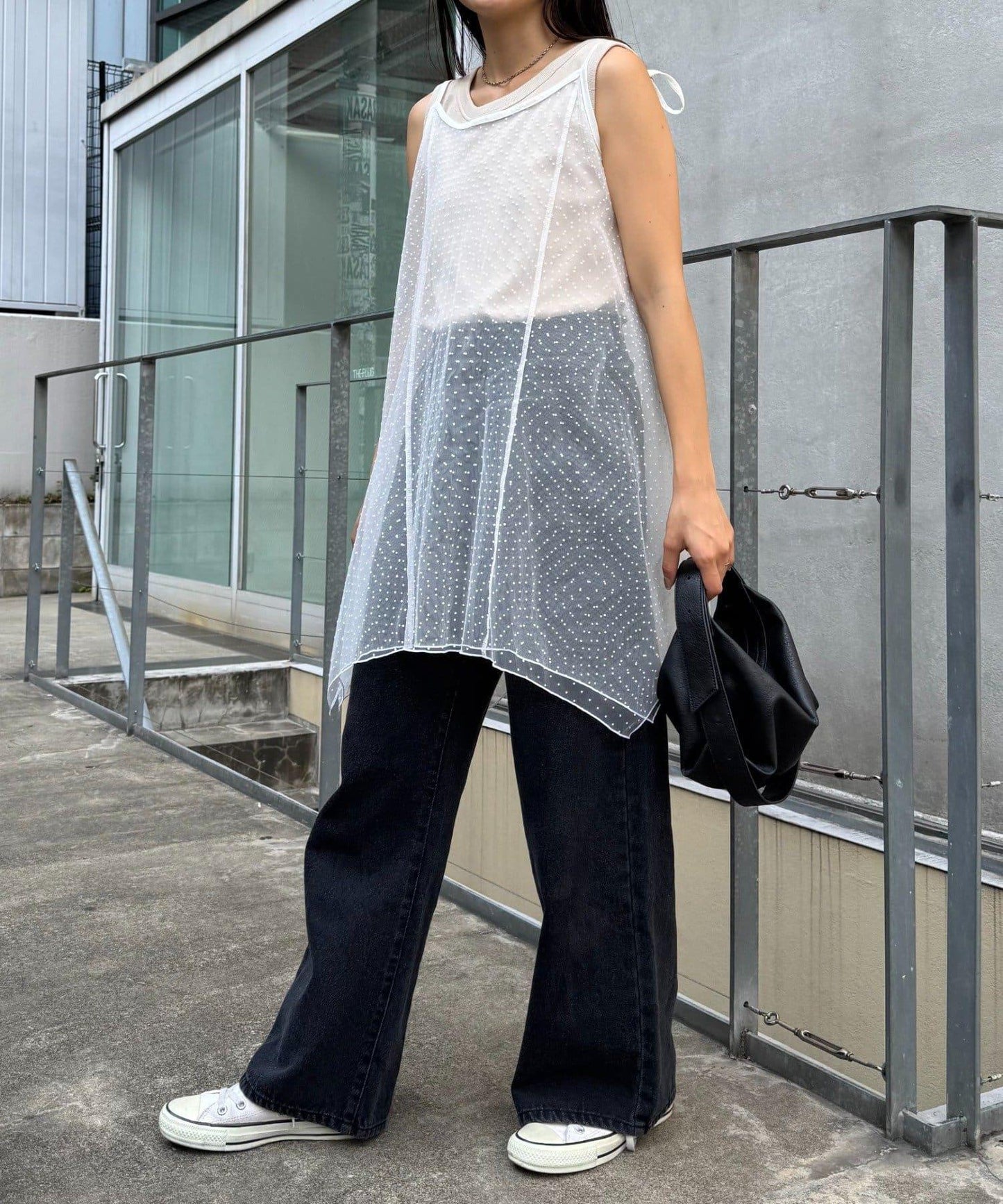 波點網紗吊帶背心連衣裙