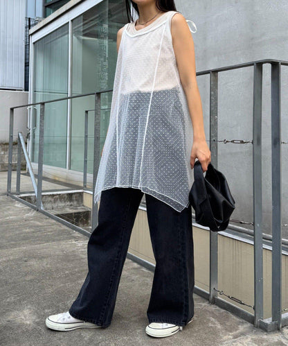 波點網紗吊帶背心連衣裙