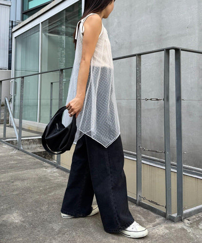 波點網紗吊帶背心連衣裙