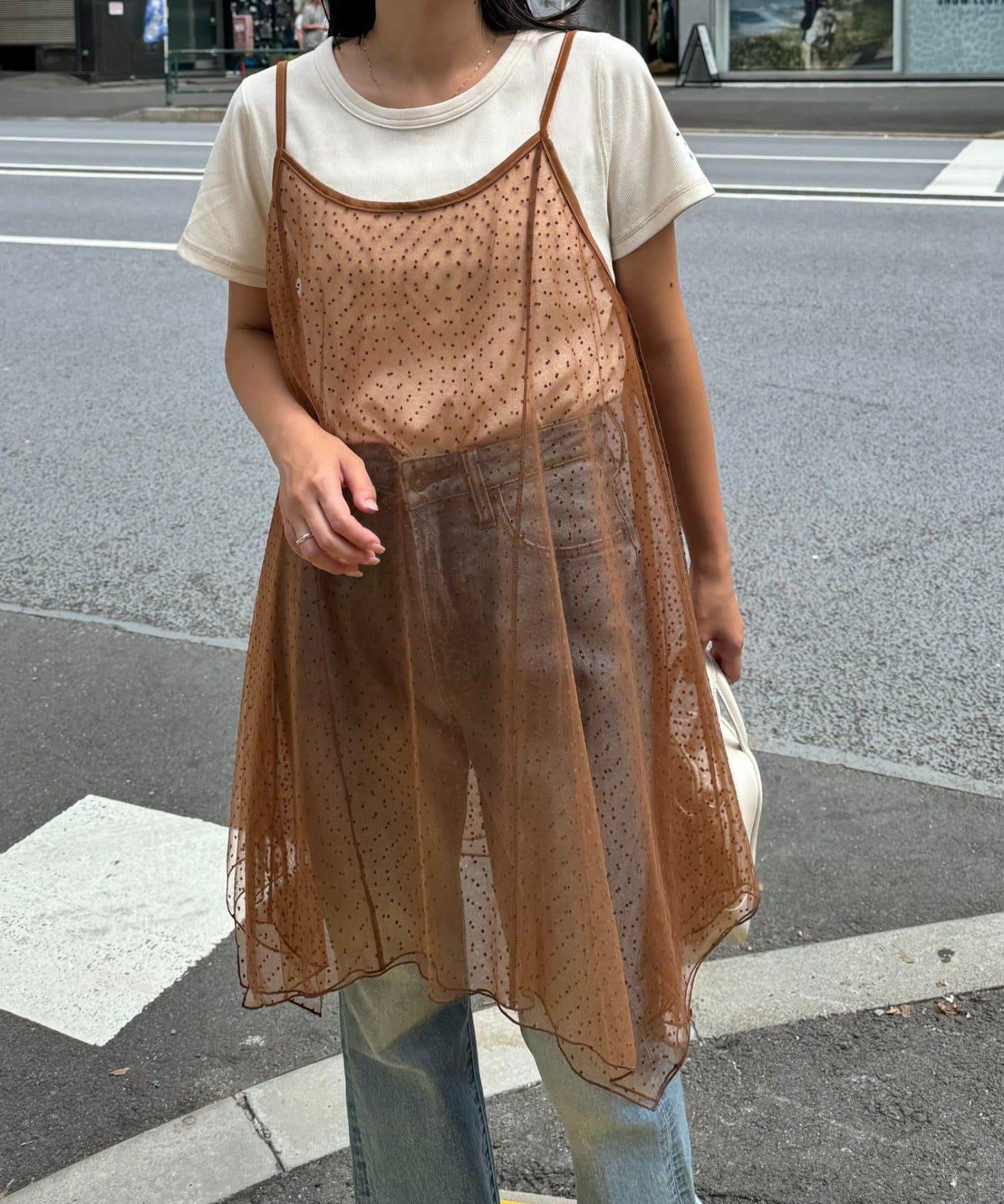 波點網紗吊帶背心連衣裙