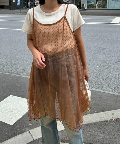 波點網紗吊帶背心連衣裙