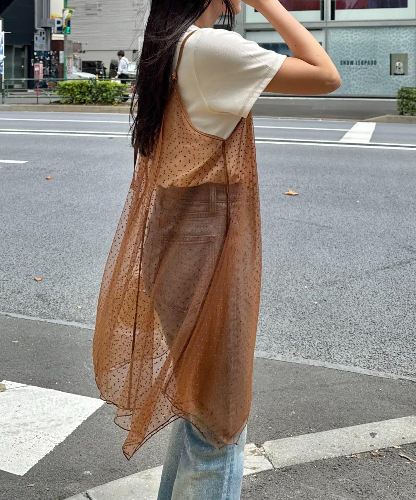 波點網紗吊帶背心連衣裙