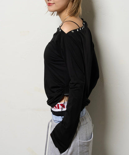 單肩露肩上衣