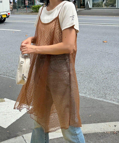 波點網紗吊帶背心連衣裙