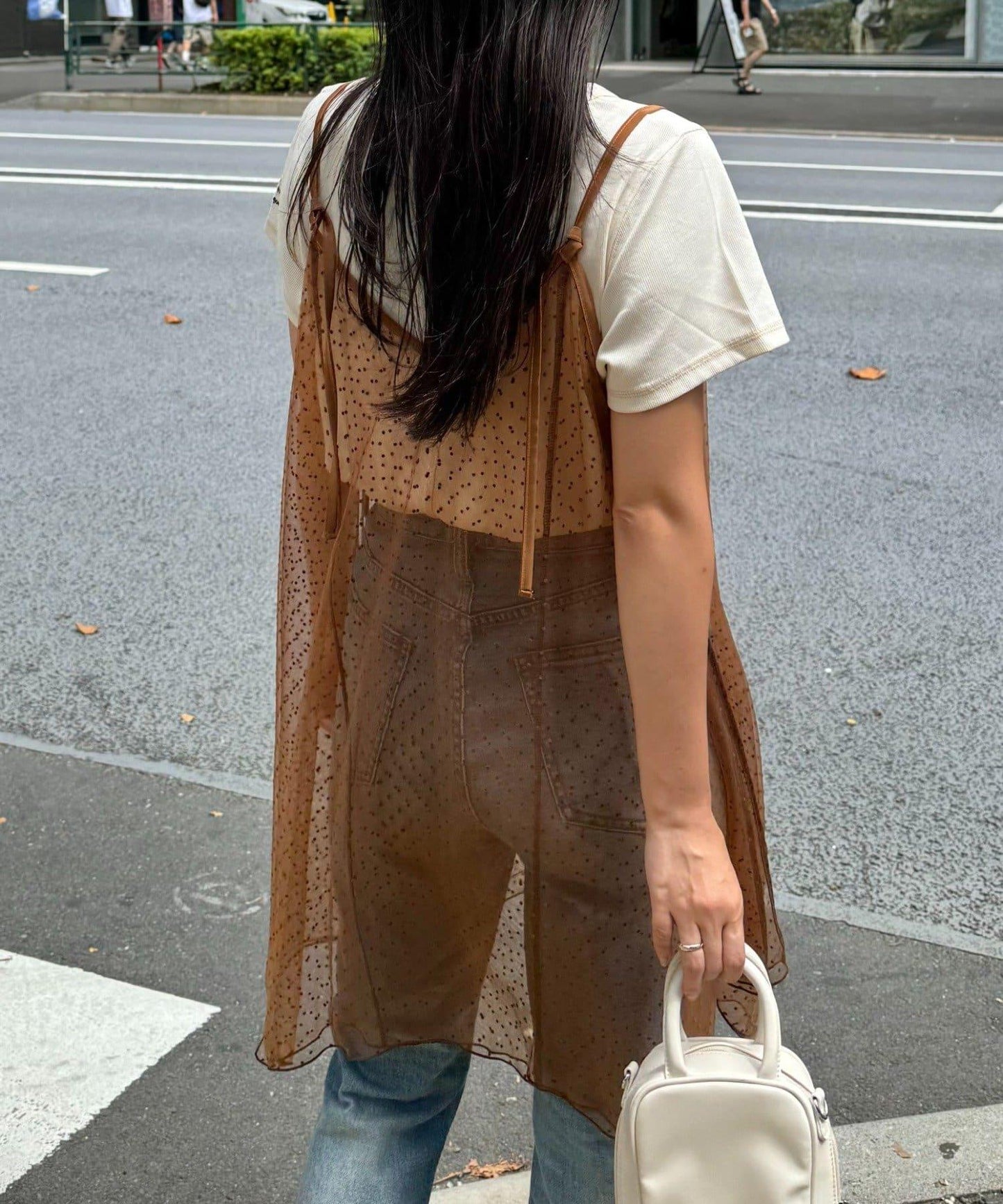 波點網紗吊帶背心連衣裙