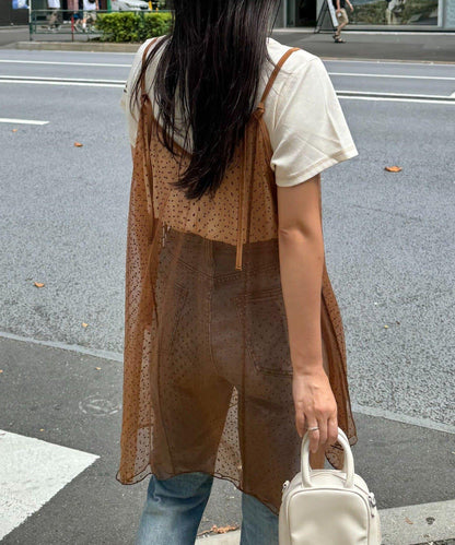 波點網紗吊帶背心連衣裙