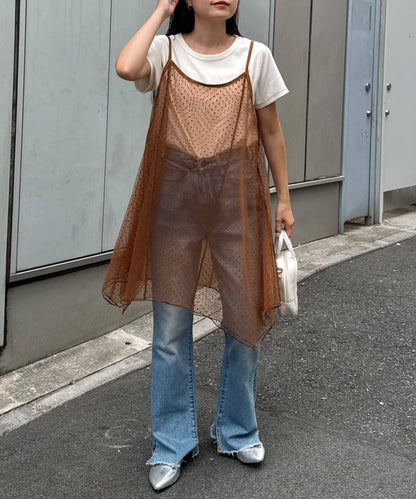 波點網紗吊帶背心連衣裙