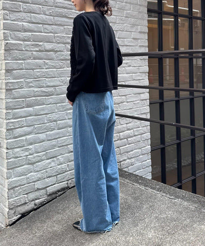 蕾絲拼接羅紋按扣開衫