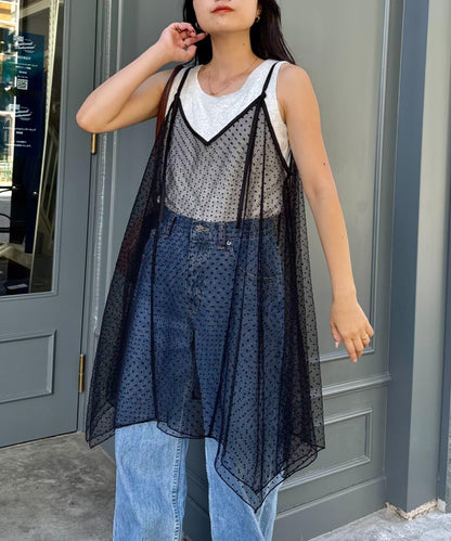 波點網紗吊帶背心連衣裙