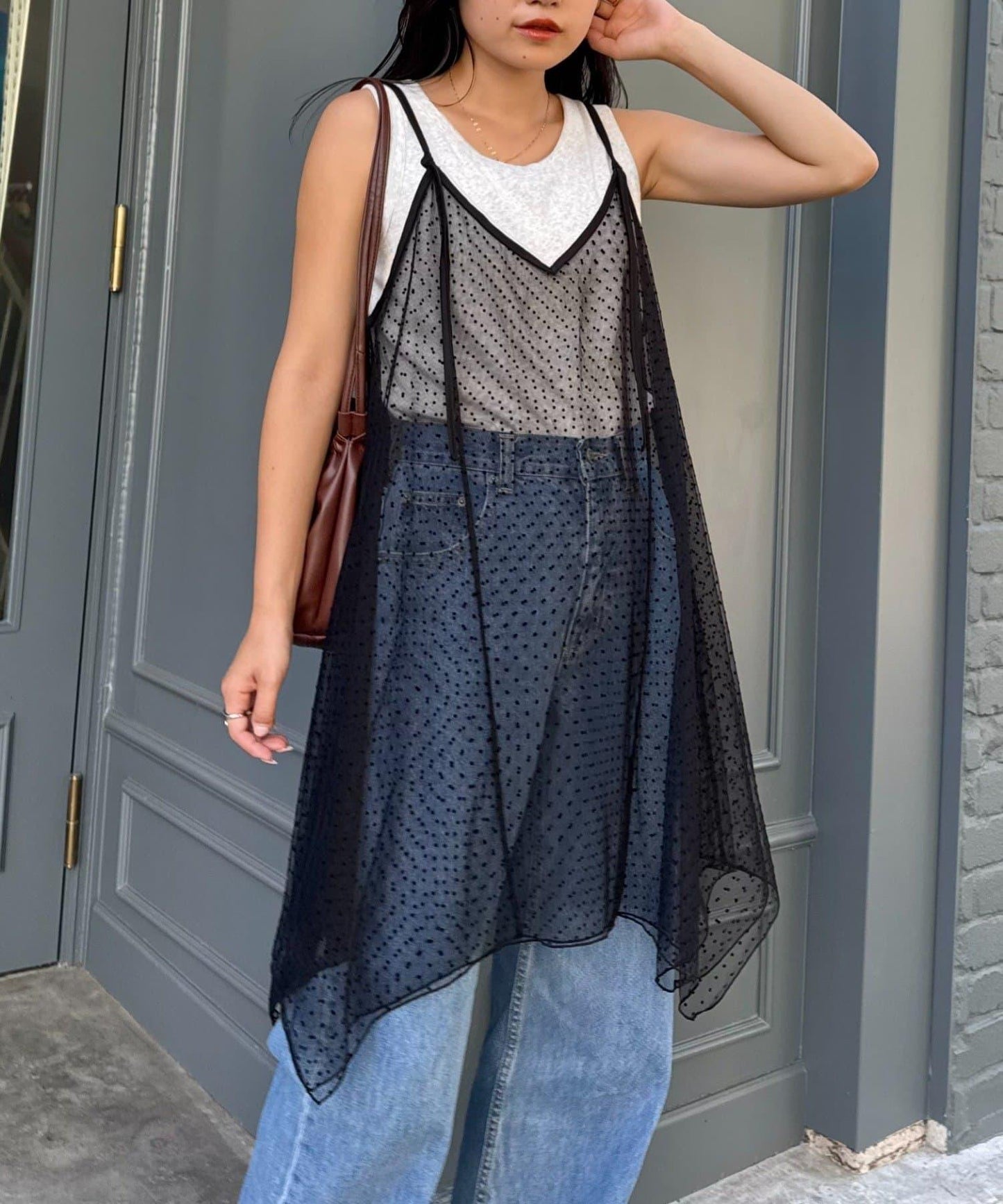 波點網紗吊帶背心連衣裙