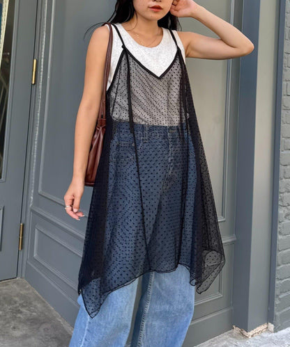 波點網紗吊帶背心連衣裙