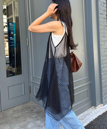 波點網紗吊帶背心連衣裙
