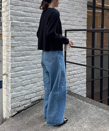 蕾絲拼接羅紋按扣開衫
