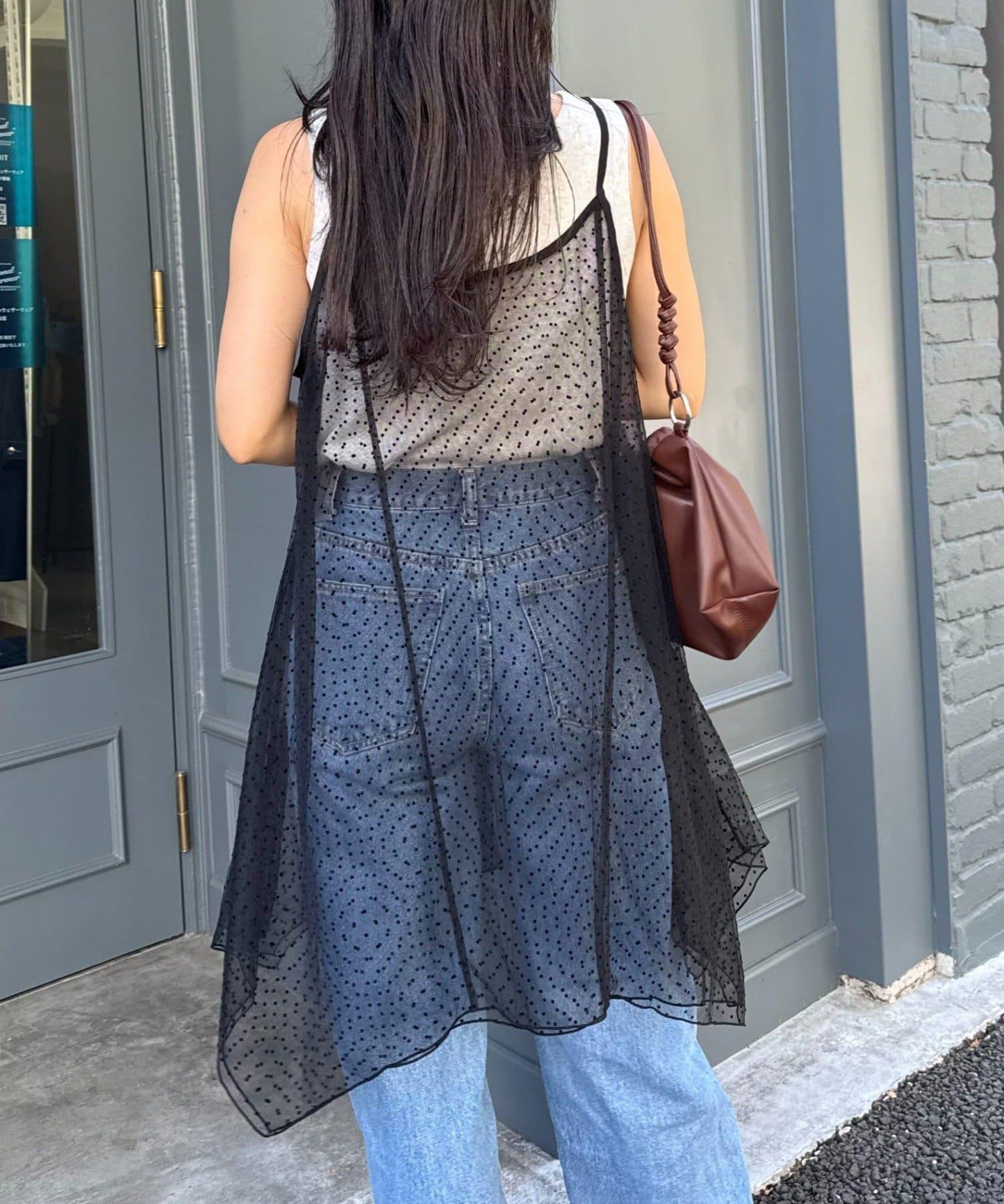 波點網紗吊帶背心連衣裙