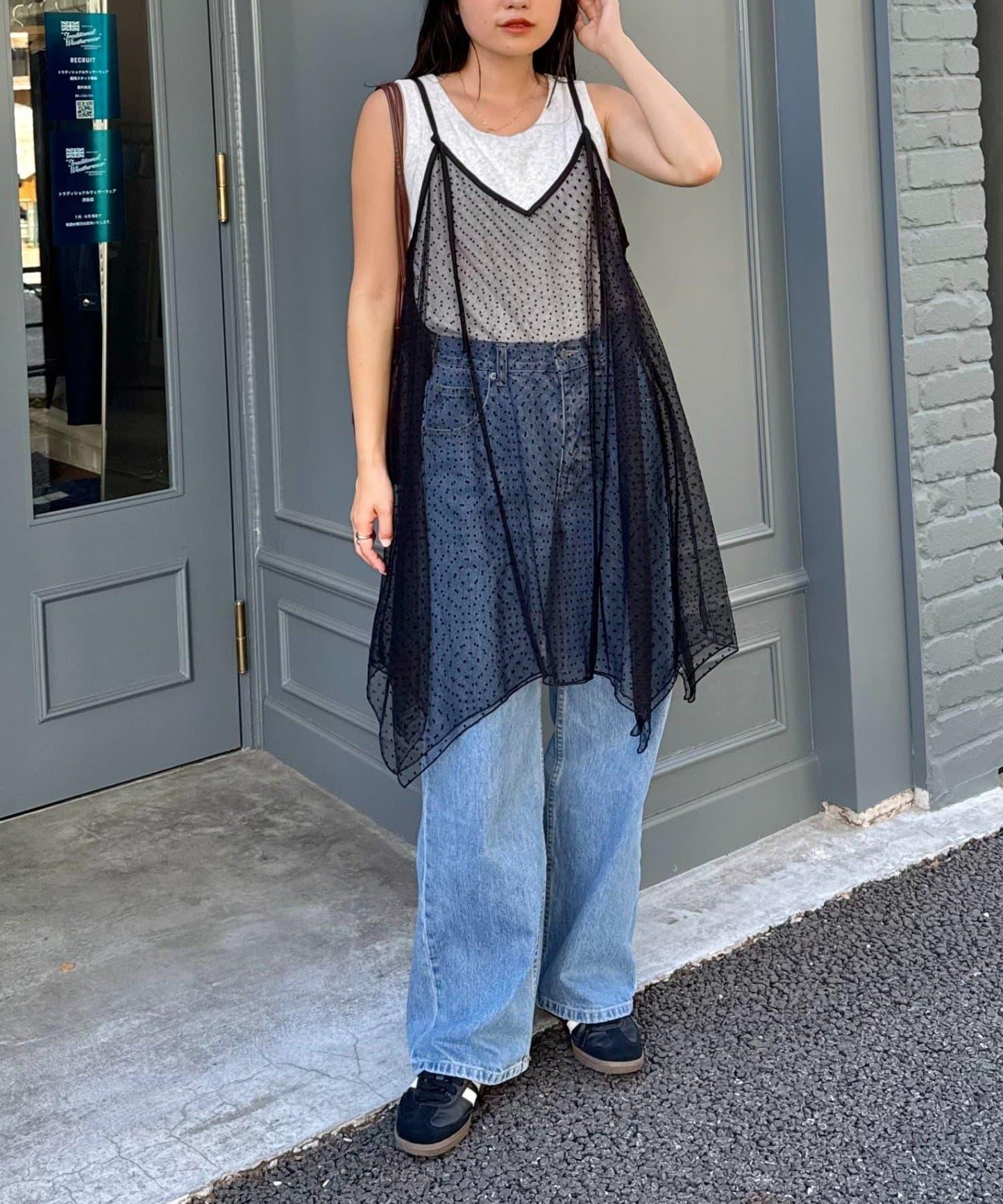 波點網紗吊帶背心連衣裙