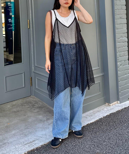 波點網紗吊帶背心連衣裙