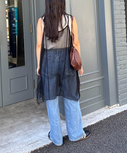 波點網紗吊帶背心連衣裙